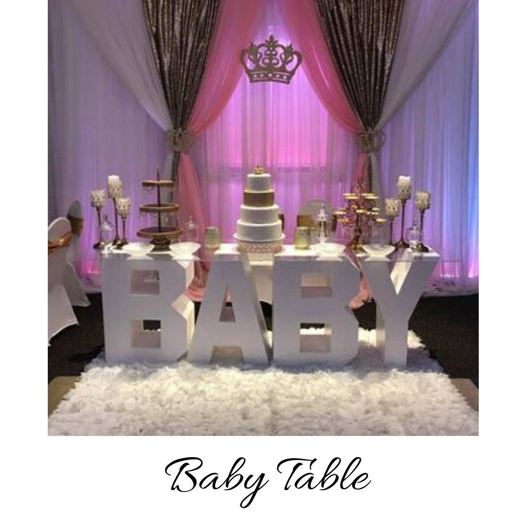 A baby table with cake and candles on it