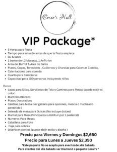 A black and white photo of the vip package.