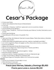 A package of cesar 's cuisine with prices.